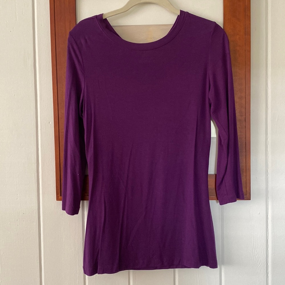 Isaac Mizrahi Jeans 3/4 Sleeve Purple Top Gold Back Zipper XS
